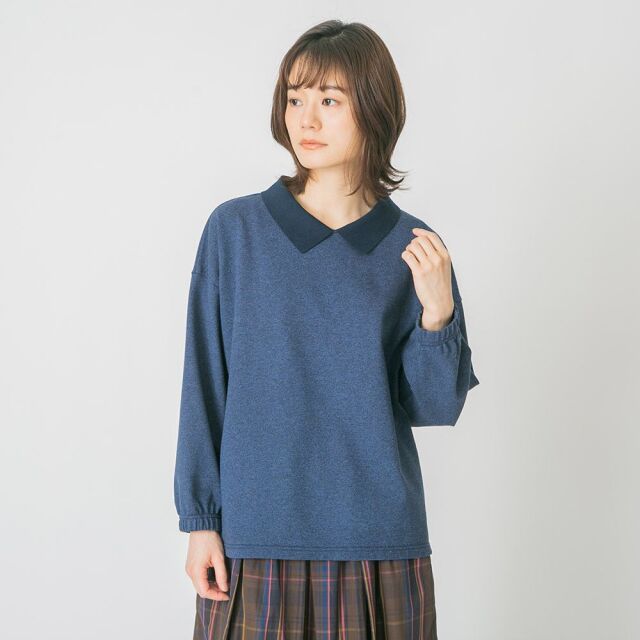 0624WT71819コットン杢カノコ編立衿プルオーバー