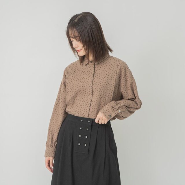 0624WT91010コットン起毛プリントブラウス