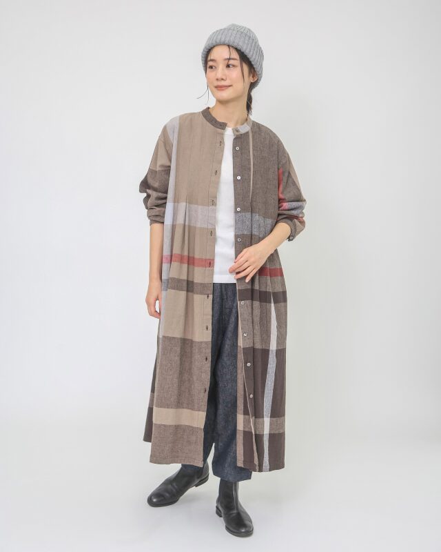 コットンリネンアムンゼンパネルチェックワンピース