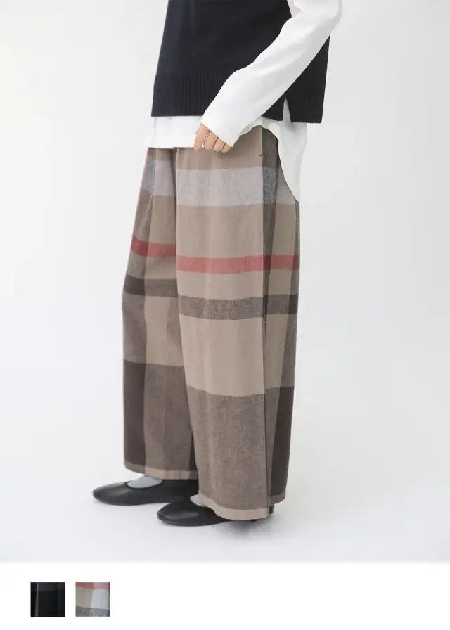 コットンリネンアムンゼンパネルチェックパンツ