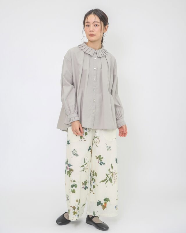 コットンリネンボタニカルプリントパンツ