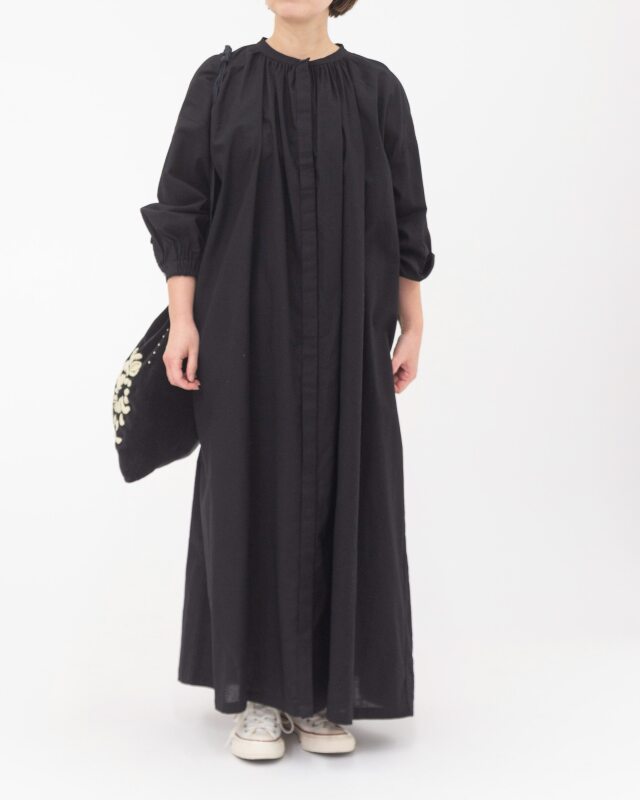 受付終了【ricoさんコラボ】【丈が選べる】 コットンリネンバンドカラーワンピース / 1月下旬発送