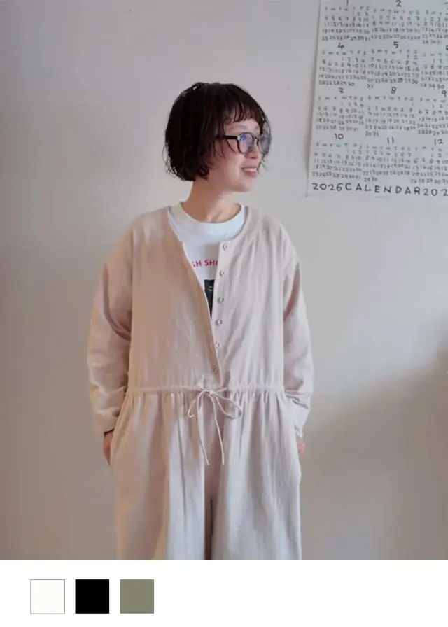【tomomiさんコラボ】コットンリネンウエストギャザーオールインワン｜再販売