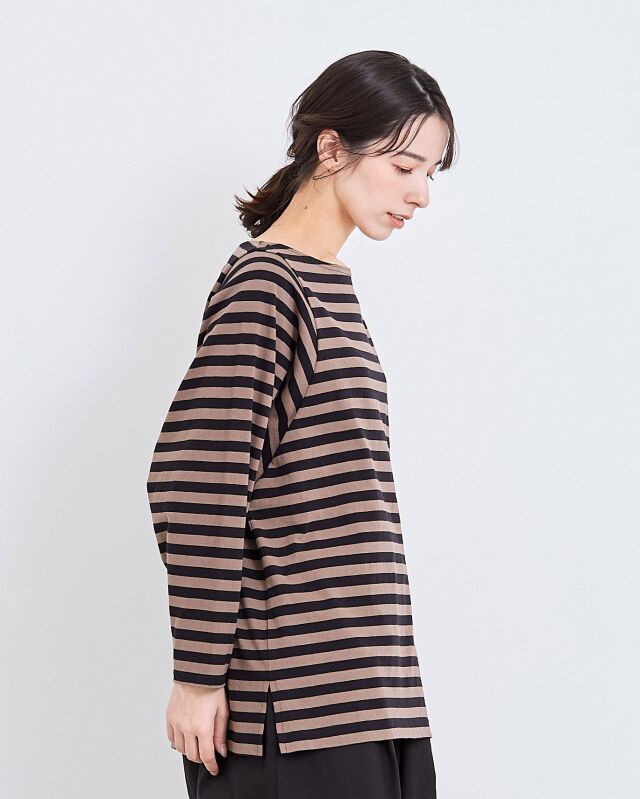 【SALE セール】TUTIE. (ツチエ) | コットンボーダーワイドスリーブプルオーバー (charcoal) | トップス プルオーバー お洒落 TUTIE.｜コットンボーダーワイドスリーブプルオーバー - TUTIE