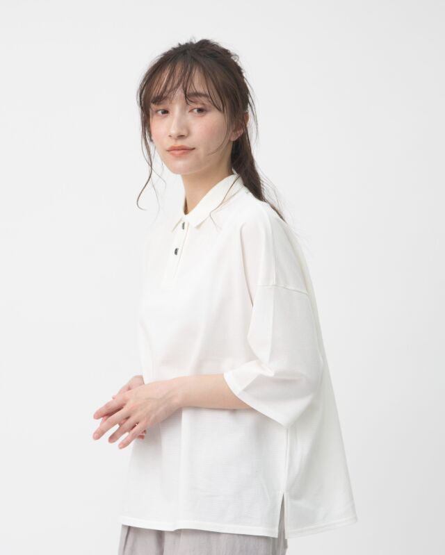美品◯デプレ　薄いコットンワイドプルオーバー サマーニット コットンサーフニットポロ衿ワイドプルオーバー