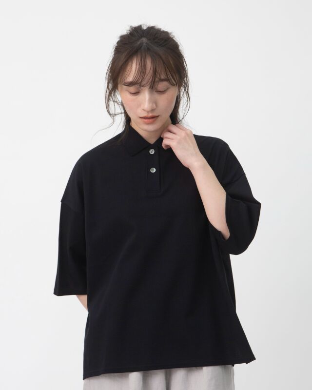 TUTIE. (ツチエ) | コットンサーフニットポロ衿ワイドプルオーバー (navy) | トップス プルオーバー お洒落 コットンサーフニットポロ衿ワイドプルオーバー
