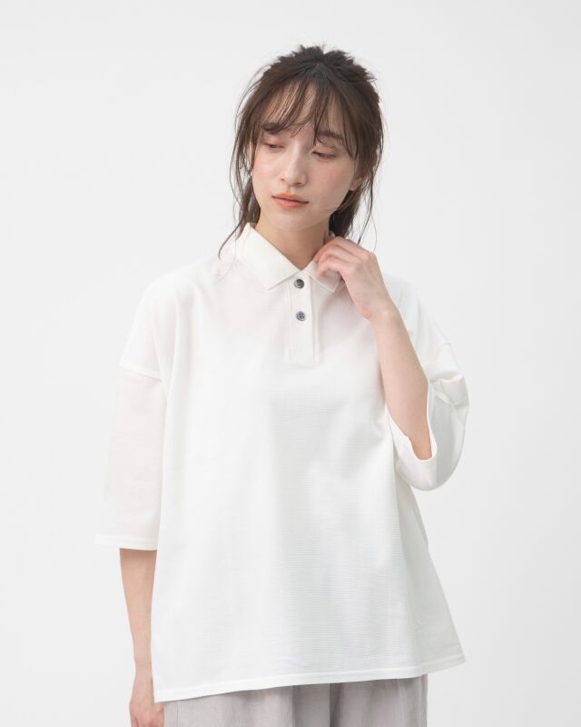 SALE！ツチエ TUTIE ニットポロ.ポロシャツ コットンサーフニット ポロ衿 ワイドプルオーバー 日本製 レディース 0625PS71855 cpn10 SALE！ツチエ TUTIE ニットポロ.ポロシャツ コットンサーフ