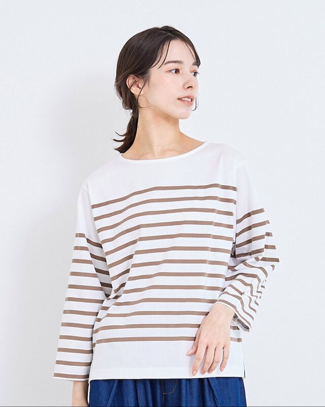 イエリ（Ieri）ボーダーパネル配色プルオーバー／クロ×オフ×チャコール NATURAL LAUNDRY パネルボーダー バイカラープルオーバー の通販