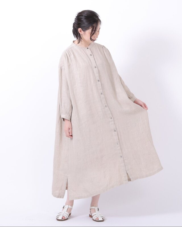 MAGALI 天日干しリネンタックギャザーワンピース　アンバー MAGALI マガリ リネンタックギャザーワンピース #アンバー