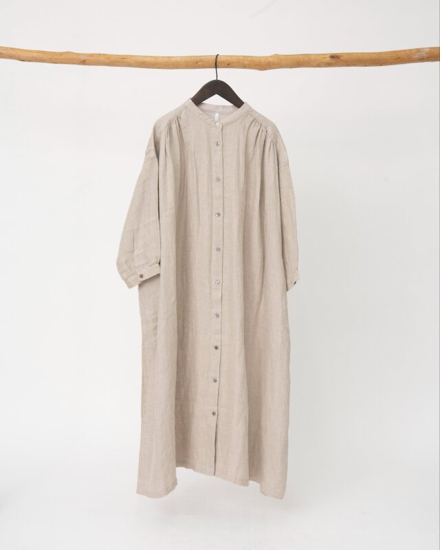 【Massimo dutti】リネン製シャツワンピース リネンドビーギャザーワンピース