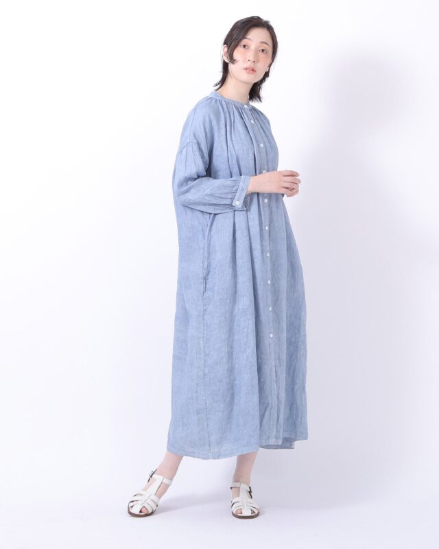 土へ還る-】リネンベンガラ染めギャザーワンピース
