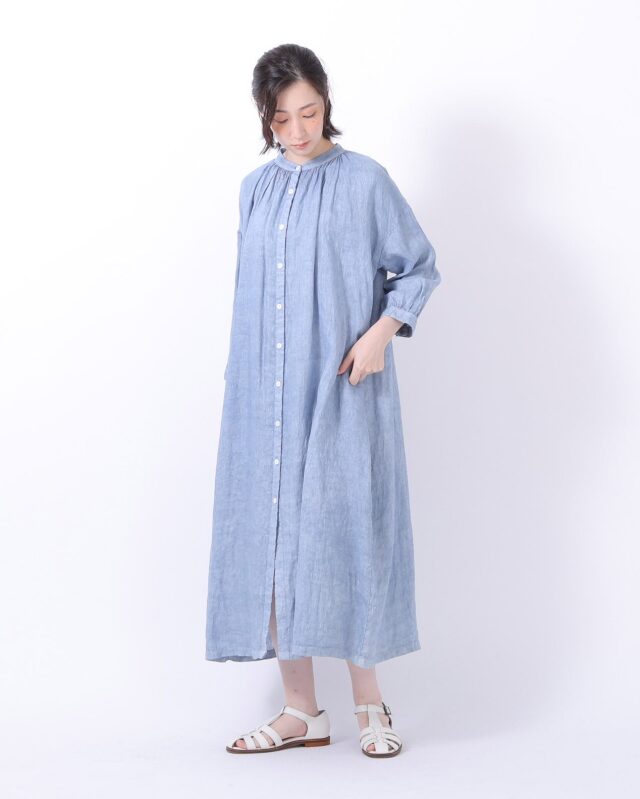 土へ還る-】リネンベンガラ染めギャザーワンピース