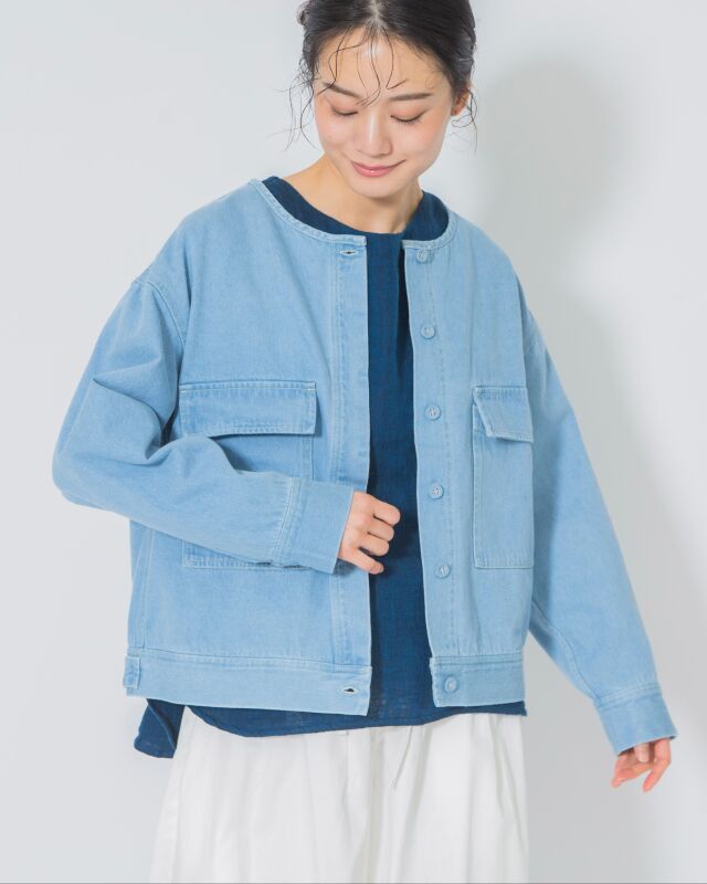 GOWEST　ゴーウエスト　ノーカラージャケット　デニムコットン　M　アイボリー GOWEST NO COLLAR WORK JACKET│JAU / ジャウー | REMILLA