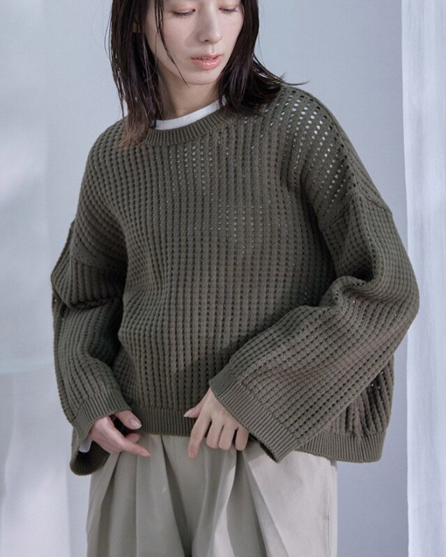 【SALE セール】TUTIE. (ツチエ) | コットンアイレットニットプルオーバー (moss green) | トップス プルオーバー お洒落 TUTIE. (ツチエ) | コットンアイレットニットプルオーバー (moss