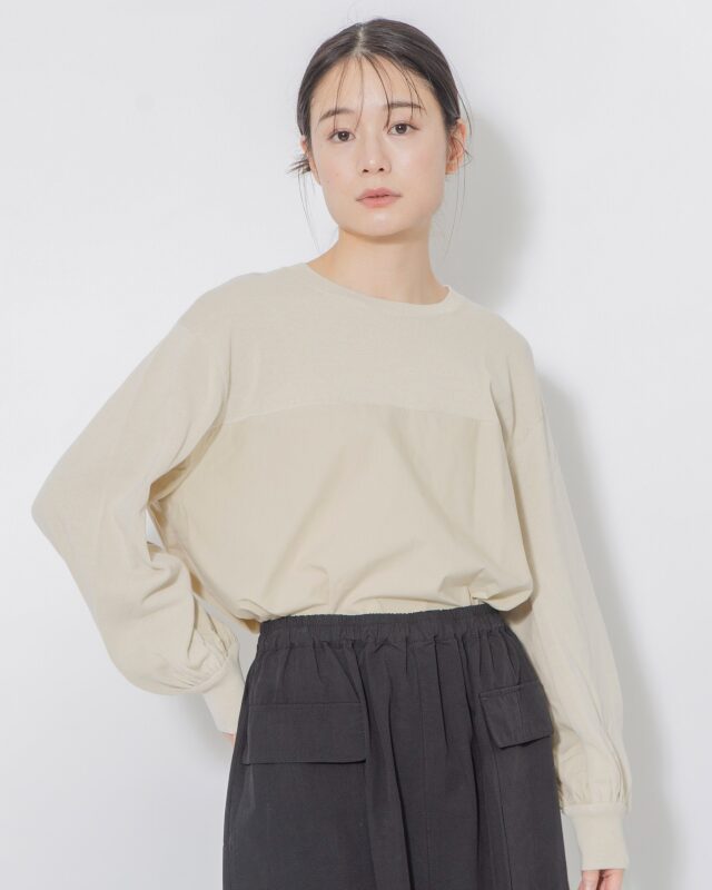 0625PT71418強撚コットンニット切替プルオーバー