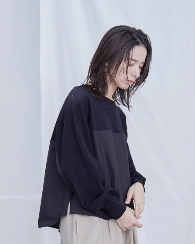 0625PT71418強撚コットンニット切替プルオーバー