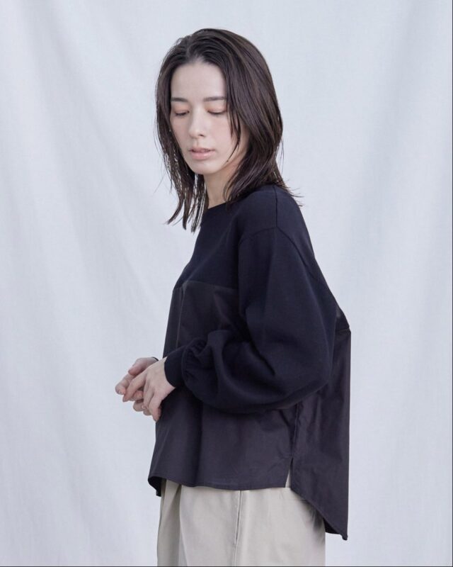 0625PT71418強撚コットンニット切替プルオーバー