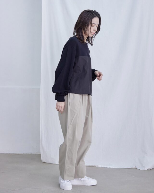0625PT71418強撚コットンニット切替プルオーバー