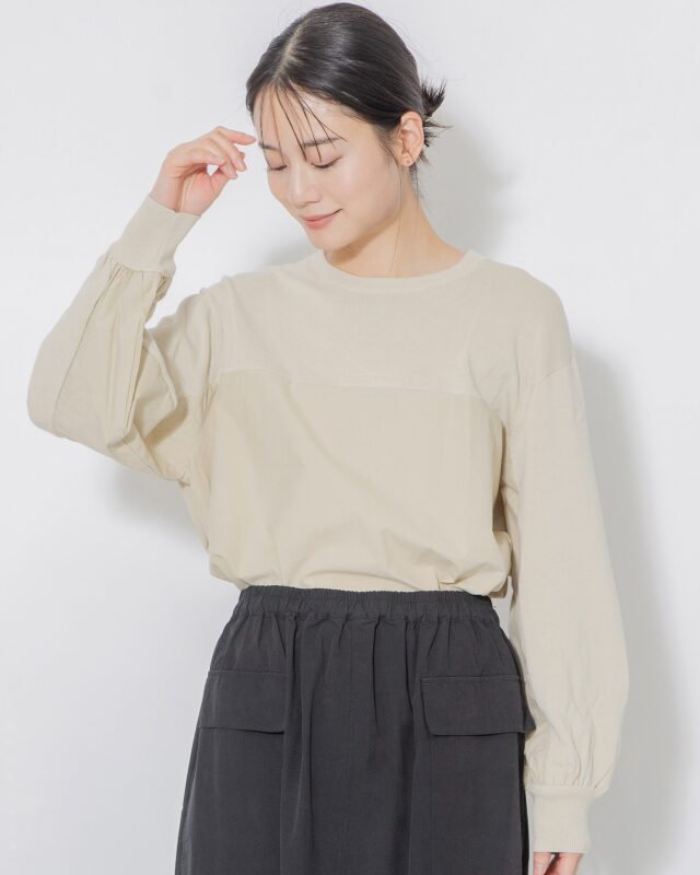 0625PT71418強撚コットンニット切替プルオーバー
