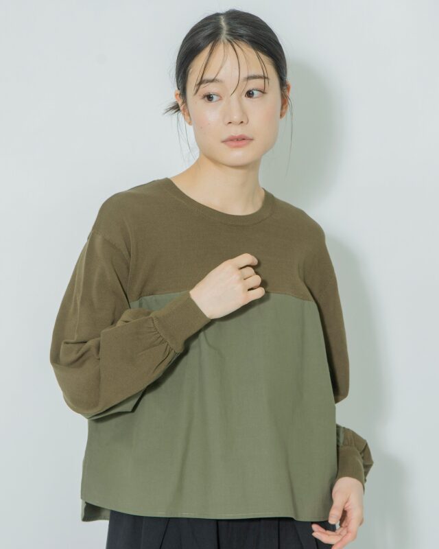 0625PT71418強撚コットンニット切替プルオーバー