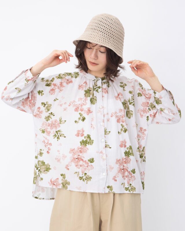 極美品 サリースコット 花びらプリント バンドカラーコットンブラウス 11 極美品 サリースコット 花びらプリント バンドカラーコットン