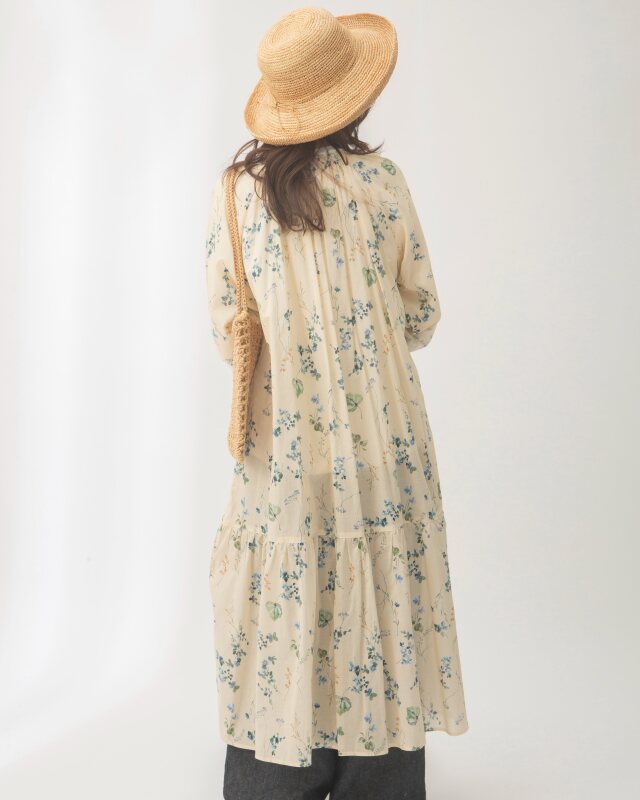 コットンボタニカルプリント切替ワンピース