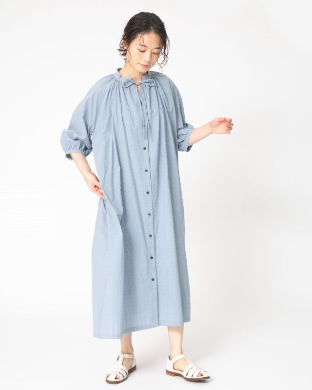 美品✨ツチエ ロングワンピース バンドカラー 7分袖 ストライプ ナチュラン ワンピース|TUTIE.公式オンラインストア