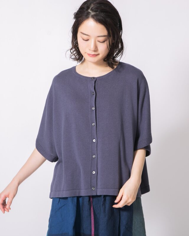 TUTIE. (ツチエ) | コットンリネンニットカーディガン (gray/purple/green) | 麻 トップス 半袖カーディガン グレー パープル グリーン コットンリネンニットカーディガン