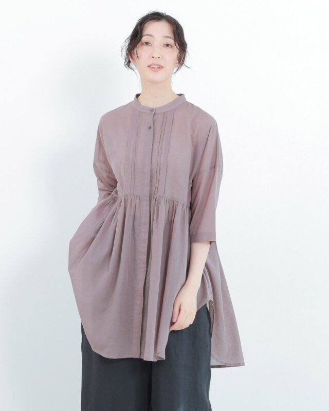 0625UT61624 コットンリネンローンタックロングブラウス