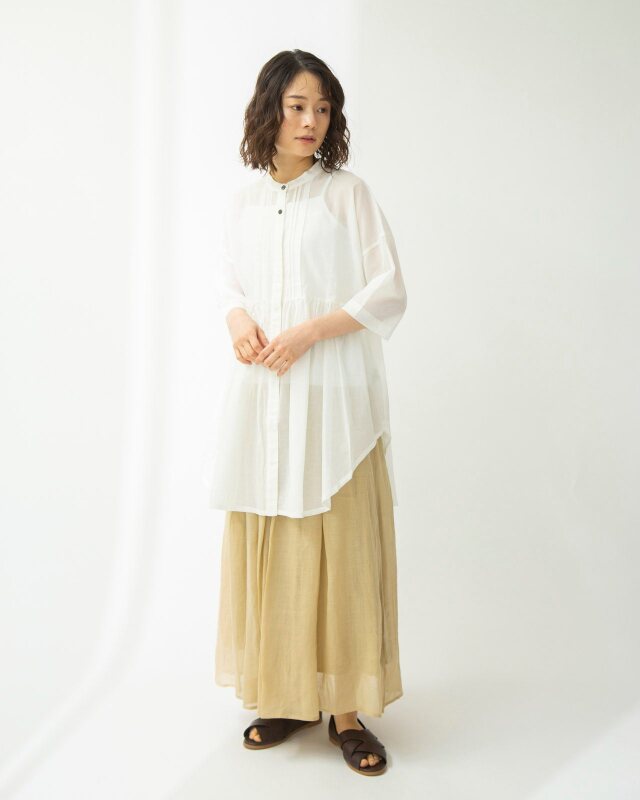 0625UT61624 コットンリネンローンタックロングブラウス