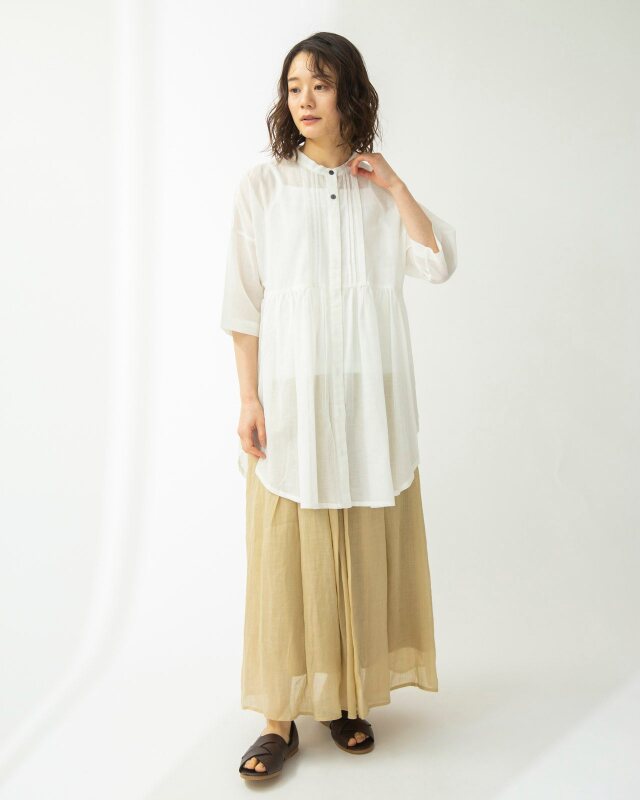 0625UT61624 コットンリネンローンタックロングブラウス