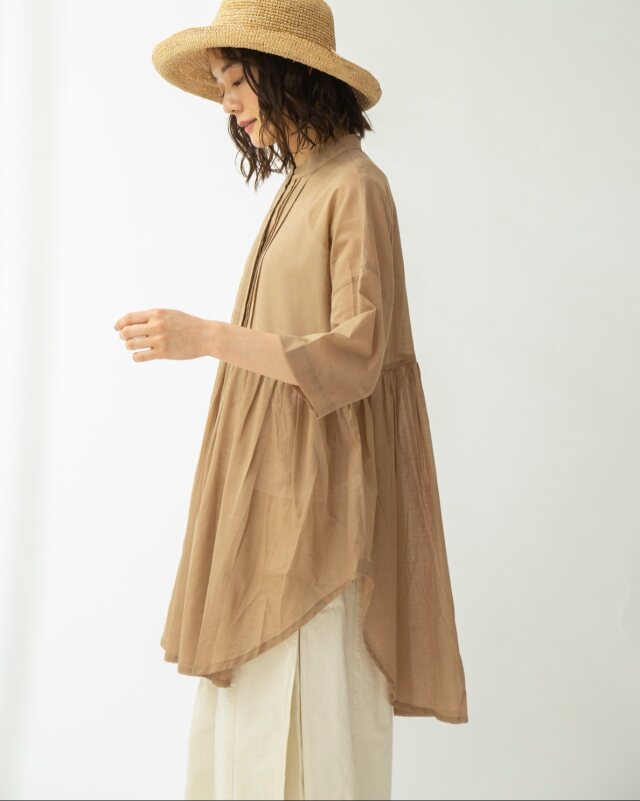 0625UT61624 コットンリネンローンタックロングブラウス