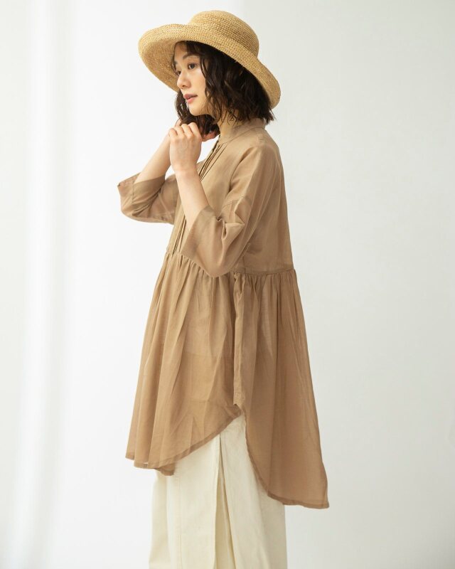 0625UT61624 コットンリネンローンタックロングブラウス