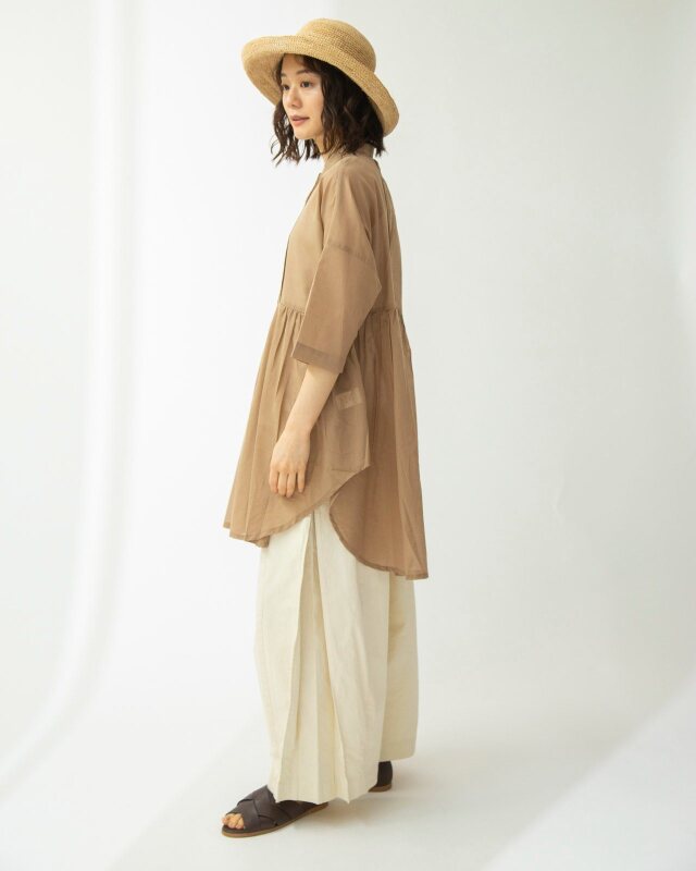 0625UT61624 コットンリネンローンタックロングブラウス
