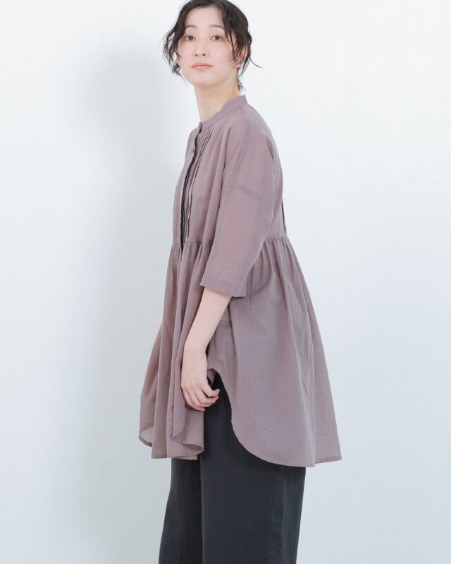 0625UT61624 コットンリネンローンタックロングブラウス