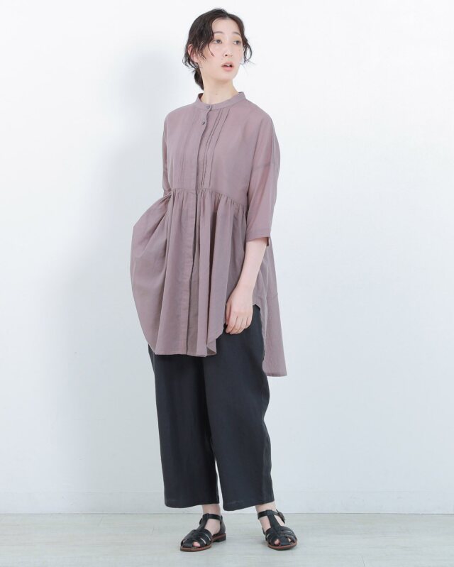 0625UT61624 コットンリネンローンタックロングブラウス