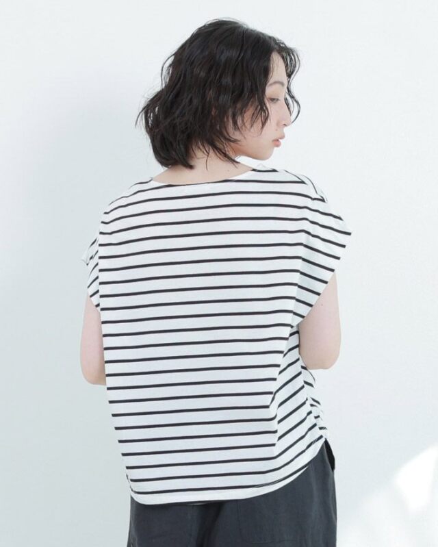 0625UT71131コットン天竺ボーダーサイドタックプルオーバー