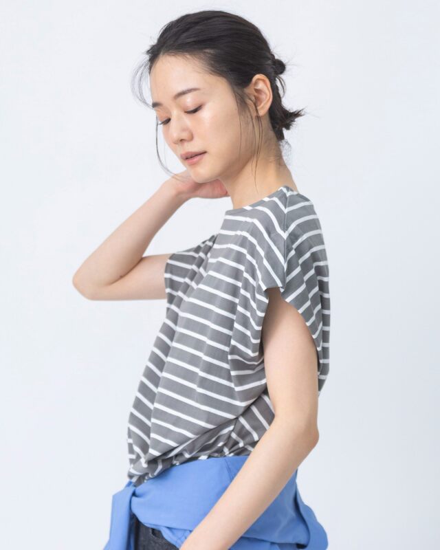 0625UT71131コットン天竺ボーダーサイドタックプルオーバー