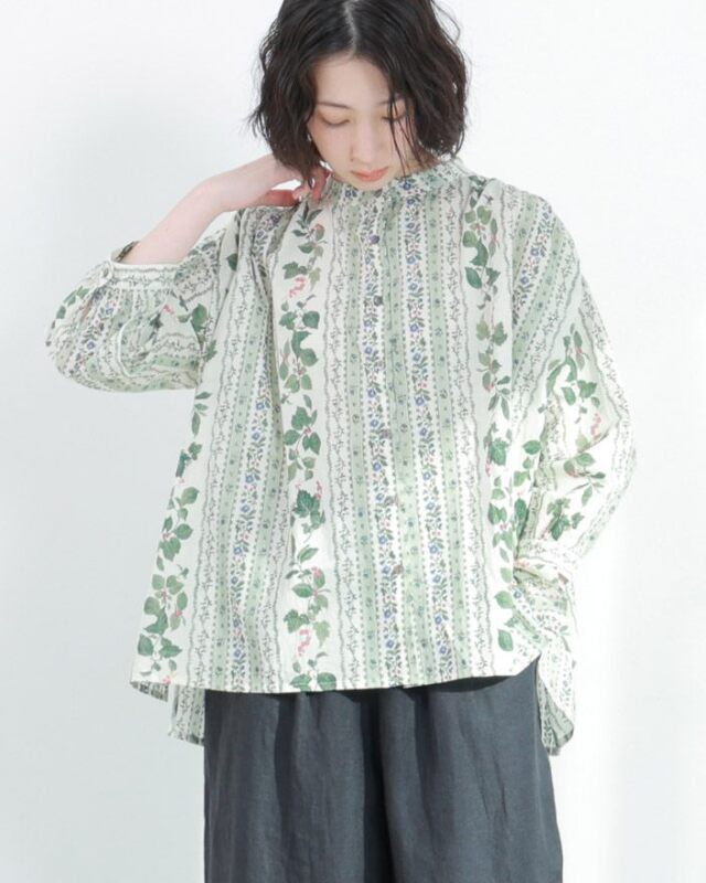 オーガニックコットンプリントブラウス LBC｜オーガニックコットン襟フリルブラウス | Rakuten Fashion