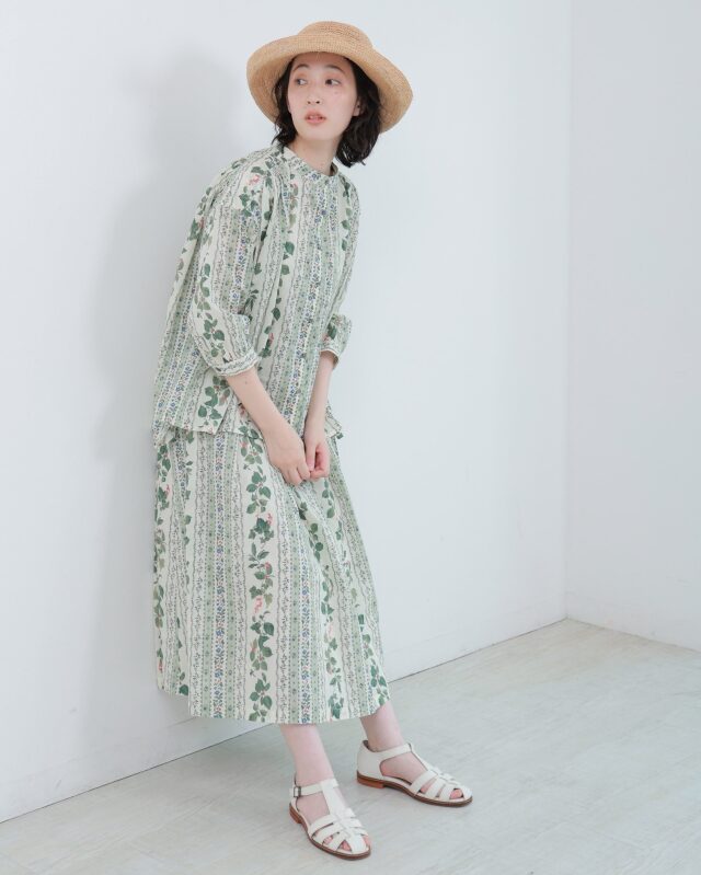 *paris*バードプリント コットン ふんわりスカート ハート刺繍コットンスカート | BOTTOMS | OBLI