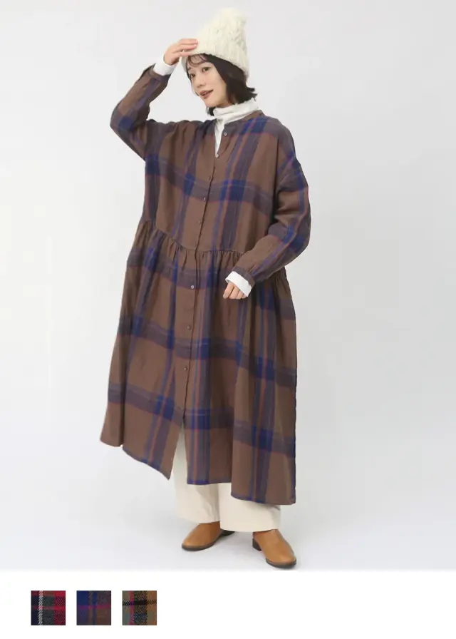 リネンタータンチェック起毛ワンピース
