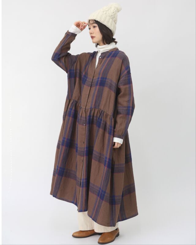 リネンタータンチェック起毛ワンピース