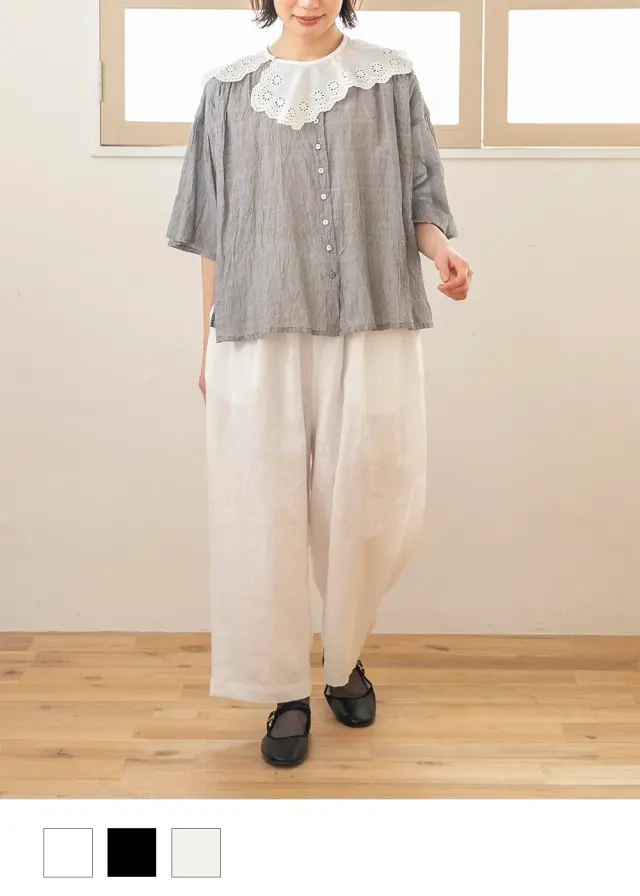 【Sachi×TUTIE.】【丈が選べる】リネンギャザークロップドパンツ｜受注生産