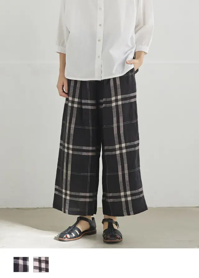 コットンリネンパナマチェックパンツ