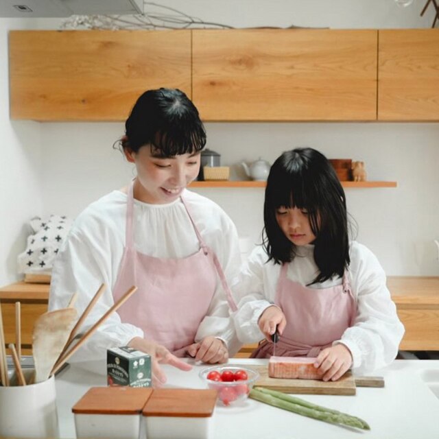 リネンキャンバスキッズエプロンワンピース
