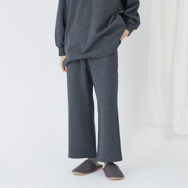 0699TO76361 コットン裏毛起毛ワイドストレートパンツ