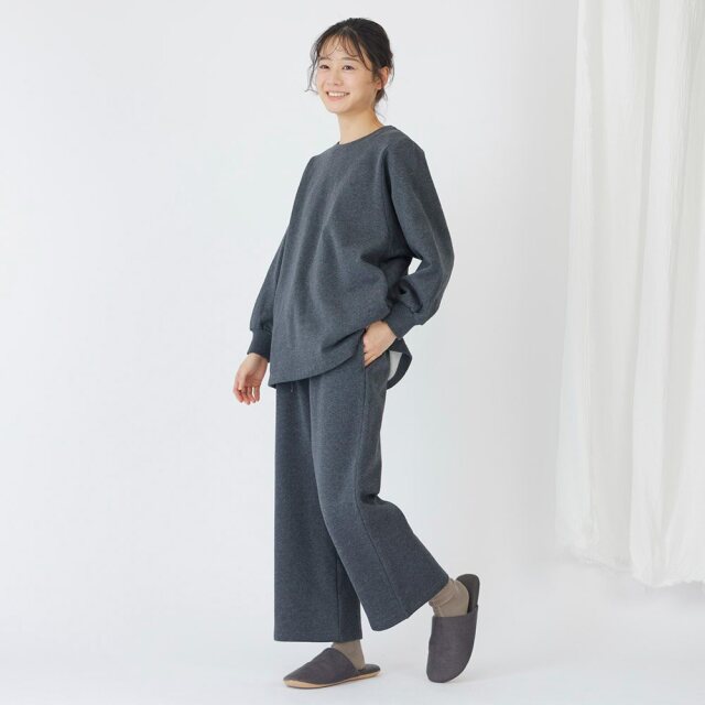 0699TO76361 コットン裏毛起毛ワイドストレートパンツ