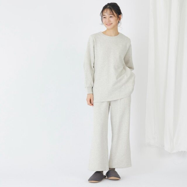 0699TO76361 コットン裏毛起毛ワイドストレートパンツ