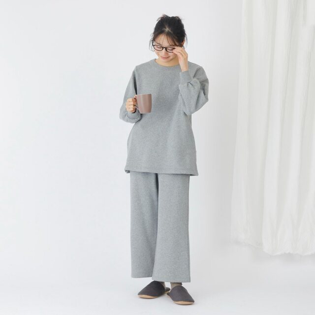 0699TO76361 コットン裏毛起毛ワイドストレートパンツ