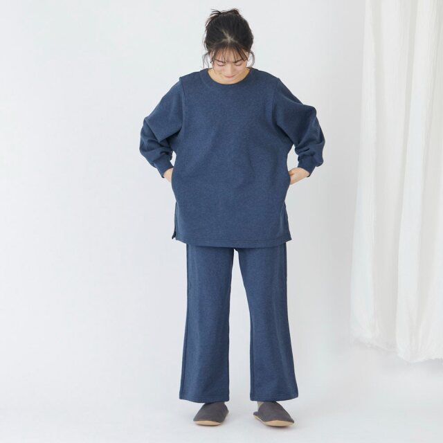 0699TO76361 コットン裏毛起毛ワイドストレートパンツ